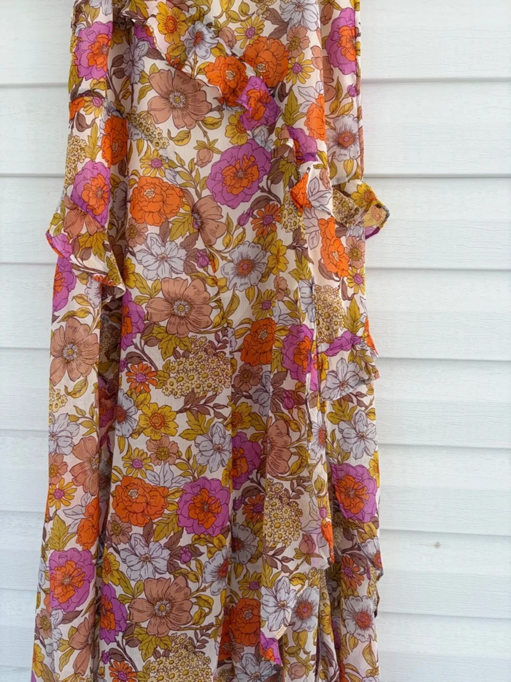 Rachel Zoe Floral A Line Skirt Orange Brown Boho Vacation Resort Summer